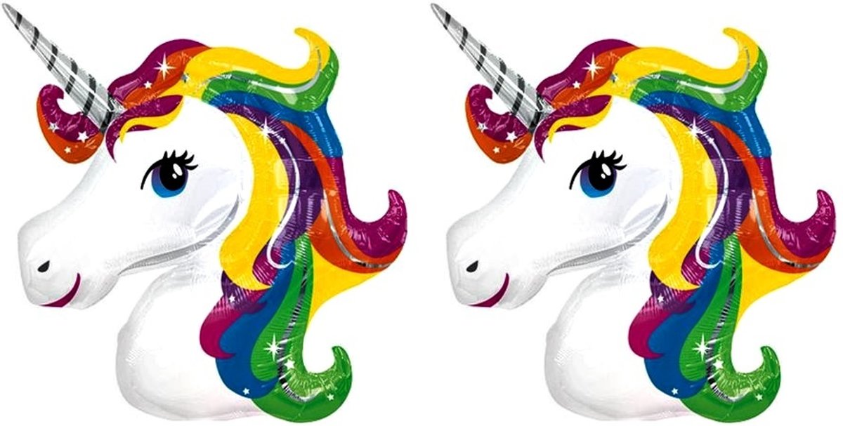 Folieballon unicorn / eenhoorn regenboog ballonnen - 33 x 49 cm - 2 stuks