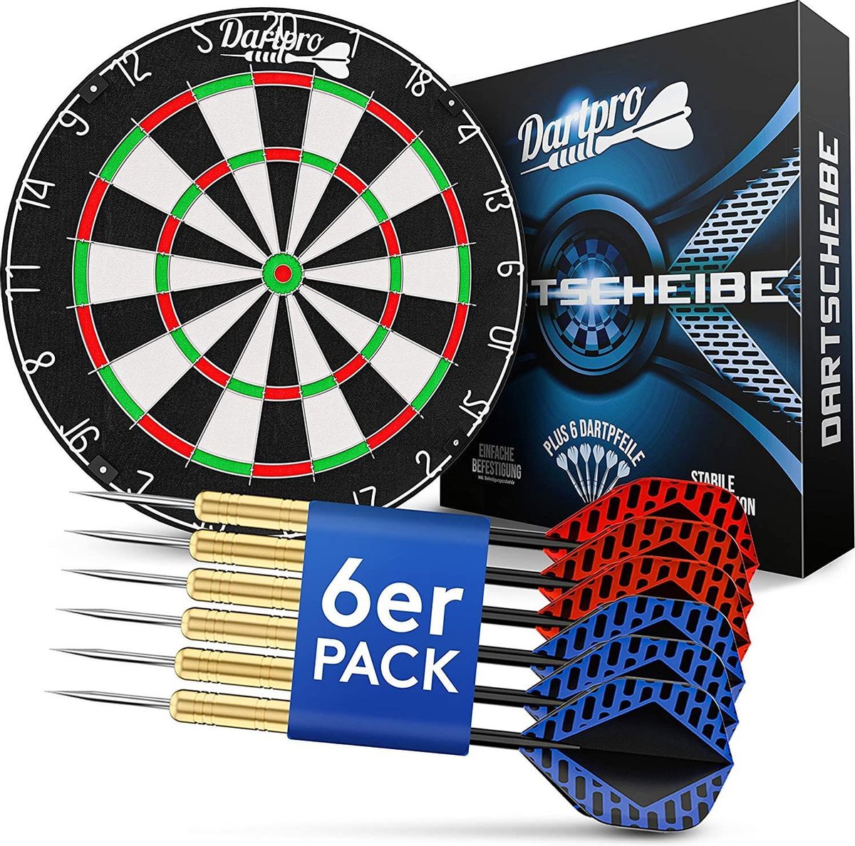 Dartbord met darts, professioneel stalen dartbord van zelfherstellend sisal, dartbord met extra dunne draden, dartbord met 6 darts