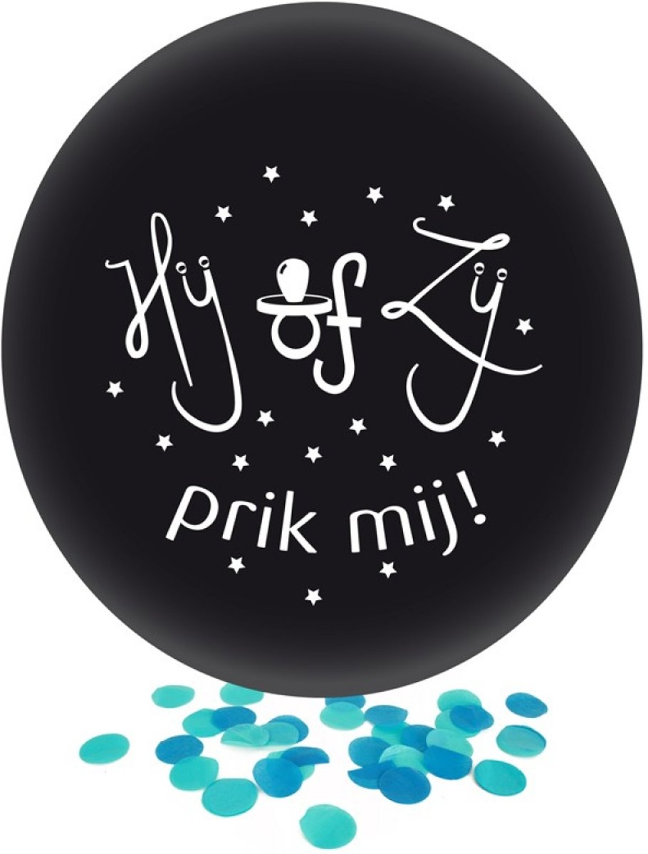 Ballon Gender Reveal 24 inch Ø 50cm met blauwe confetti