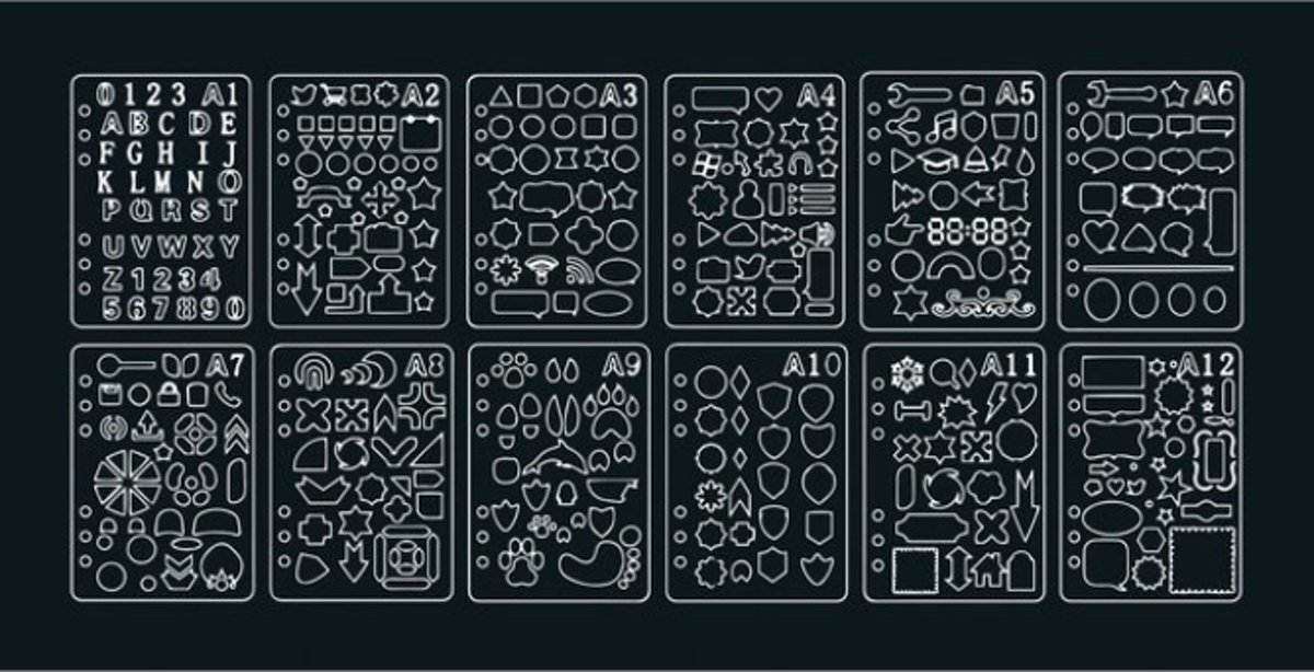 Mijn Bullet Journal Stencils - Set van 12 + 50 vel 120 g/m²  Wit A5  Gelinieerd Papier