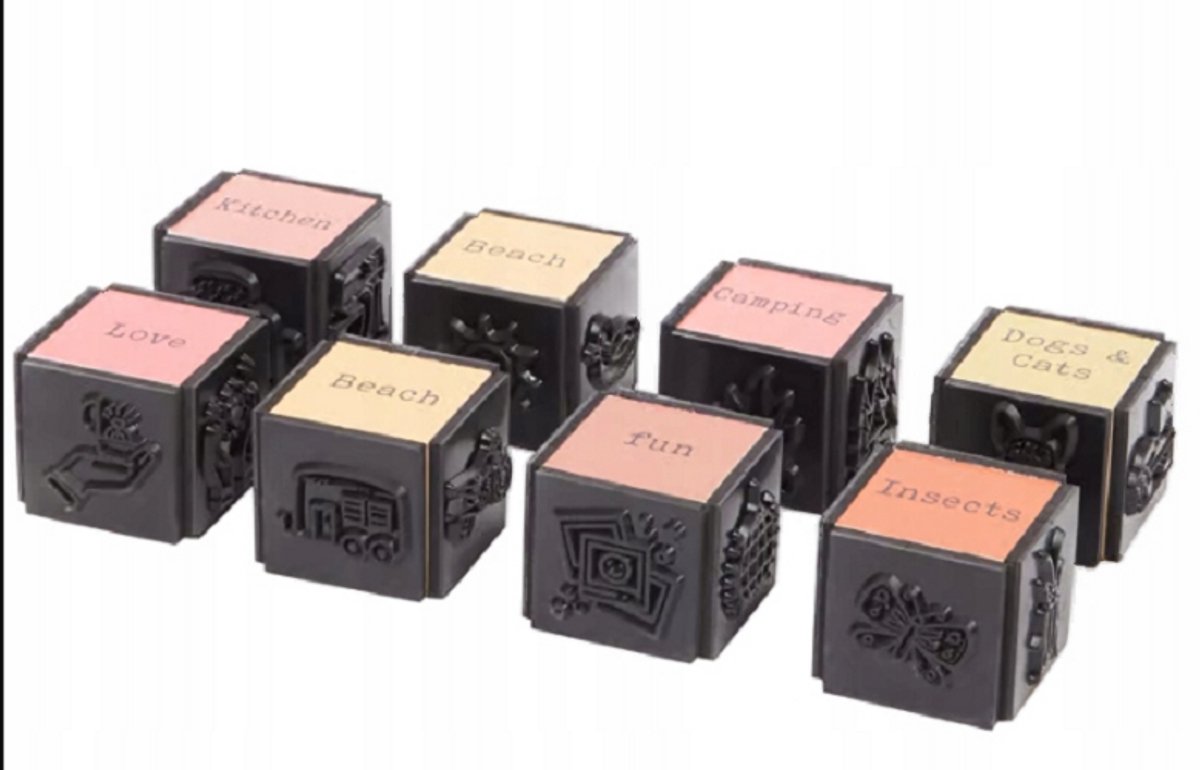 Stempels decoratieve set 8 stuks decotime rubber 4 kanten 32 diverse designs