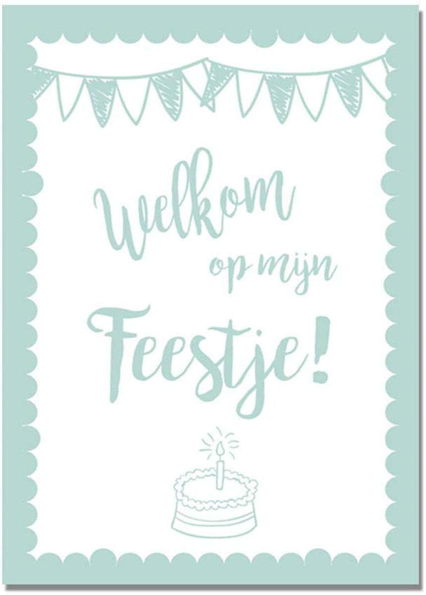 Kinderfeestje uitnodigingen - Taart - Mint - Feest - 10 stuks - DesignClaud