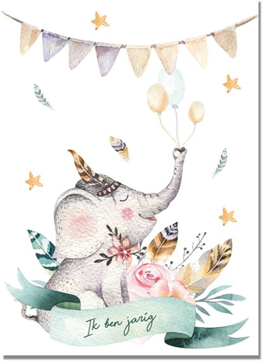 Olifant - Dieren - Kinderfeestje uitnodigingen - Feestje - Kleurrijk - Kinderkaarten - Partijtje - Partycards - 12 stuks