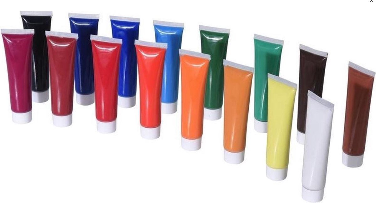 Acrylverf tubes in 16 kleuren 36 ml - Hobby/knutselmateriaal - Schilderij maken - Verf op waterbasis - Verschillende kleuren