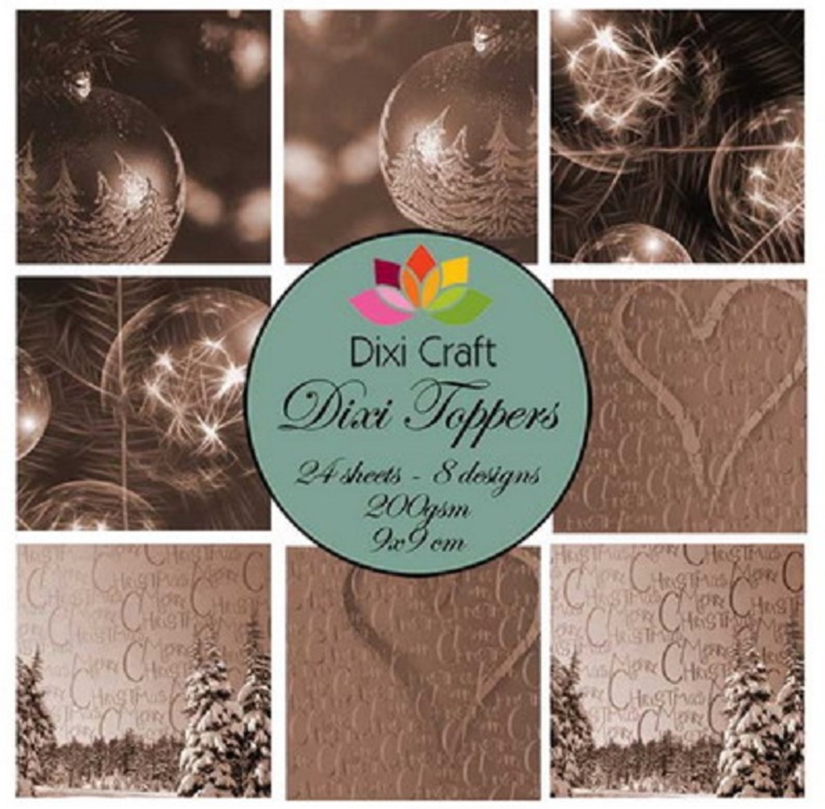 Dixi Craft - ETL 010 - Mini toppers set 9x9 cm Christmas balls - sepia