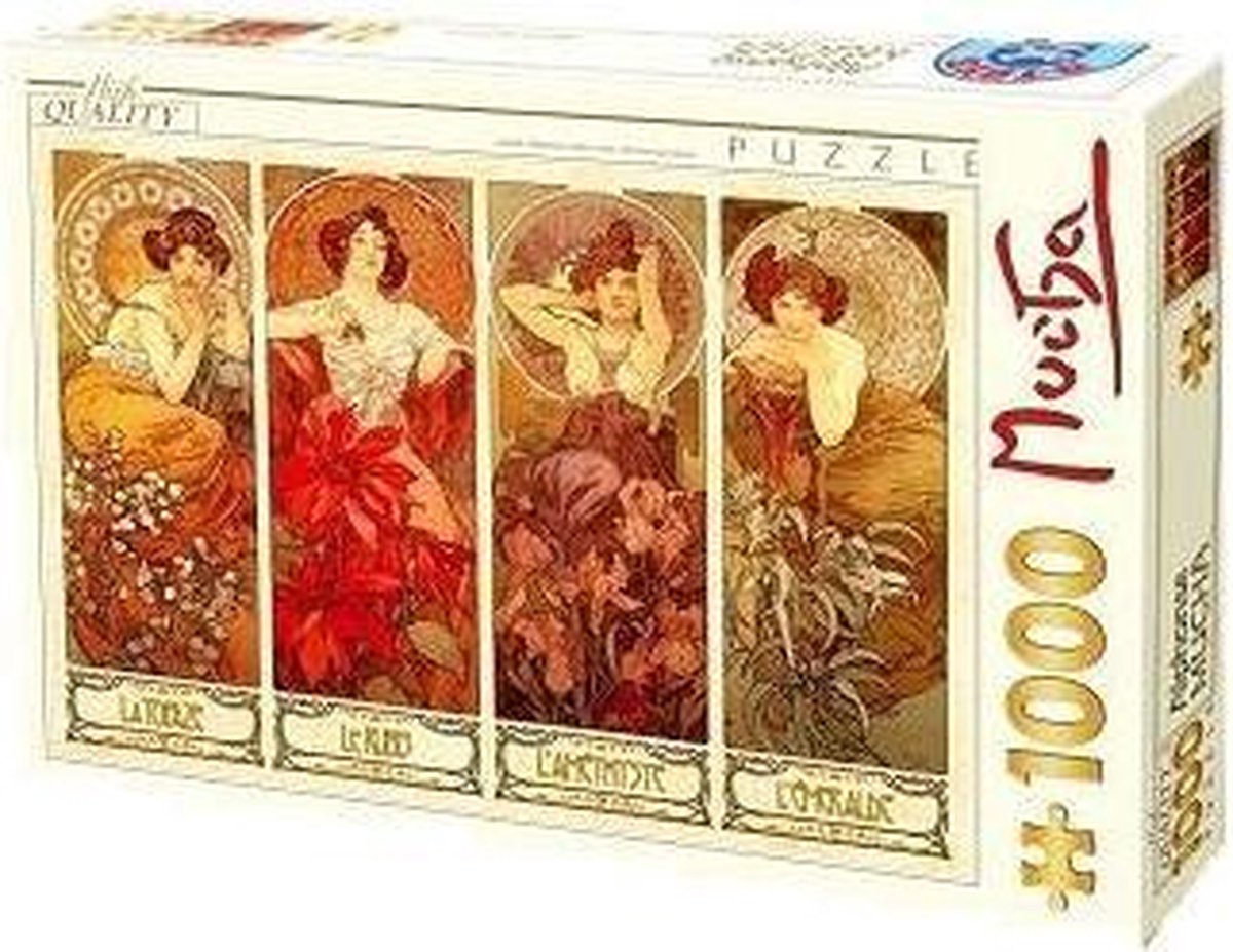 Alphonse Mucha - Edelstenen (1000 stukjes, kunst puzzel)