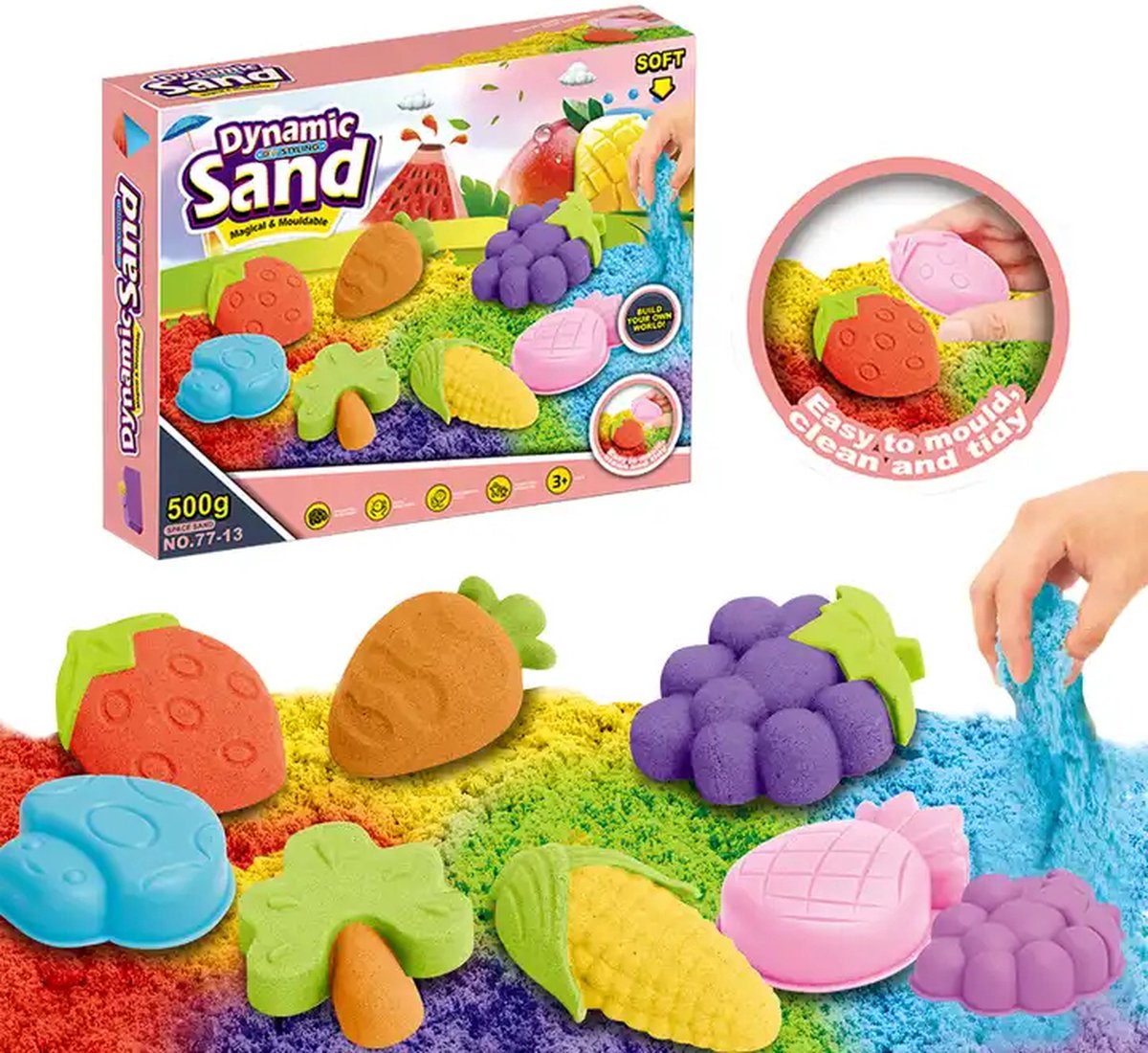 Dynamic Sand -   - Sand - Knutselen voor kinderen - Speelgoed vanaf 3 jaar - Fruitjes en Groentjes - 500 Gram