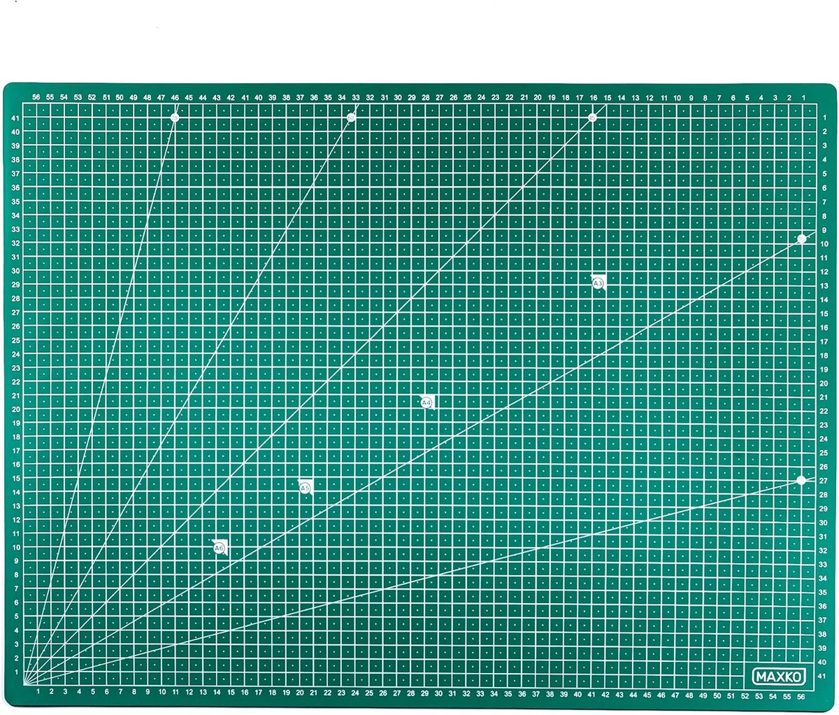 MAXKO   90 x 60 cm, zelfherstellend, metrische indeling snijonderlegger, bureauonderlegger, A1, 90 x 60, hoekmaten 15 graden, diverse kleuren (blauw, groen)