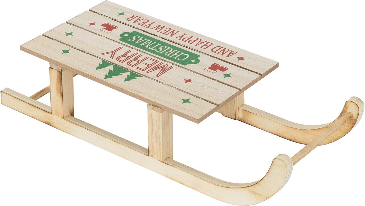 Decoratieve houten slede met 60 warmwitte LEDs met timer 60x21x13,5 cm Bruin