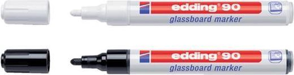 Edding 90 - Zwart en Wit - Glasboard markers - Set van 2