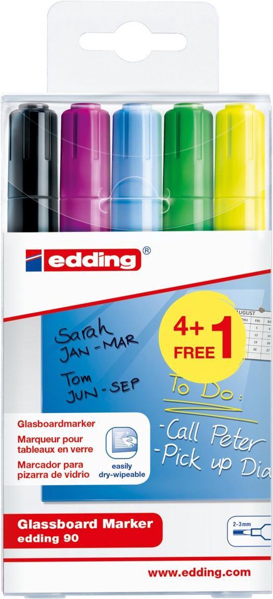 Edding 90 glassboard marker set 5 stuk assorti Licht