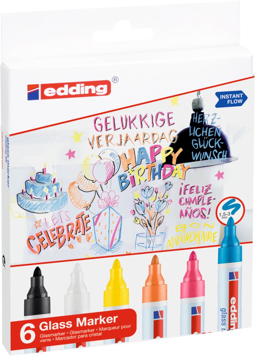 Edding 95 glasmarker set 6 kleuren