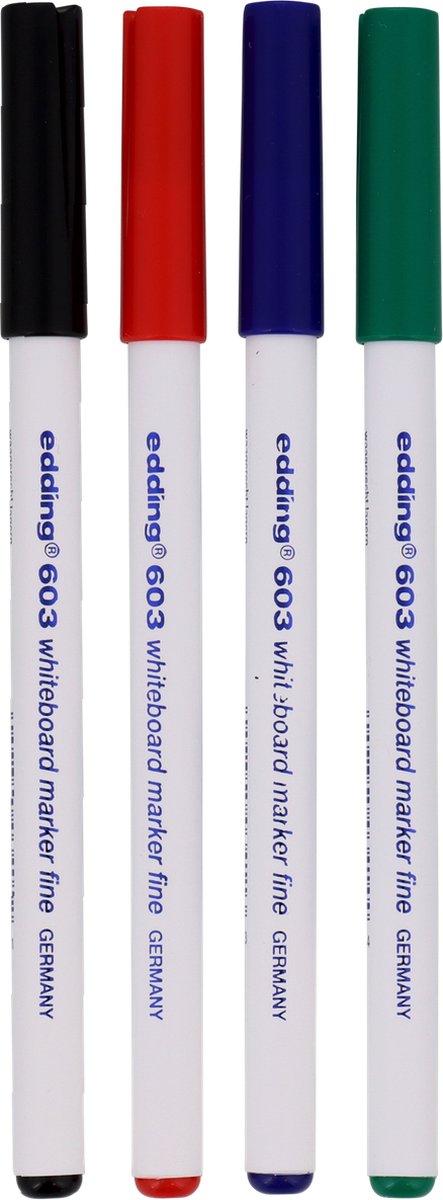 Edding Whiteboard Marker - 4Pack - MilkRun® - Uitwisbaar - 1mm - Kleurcombinatie Blauw - Zwart - Rood en Groen