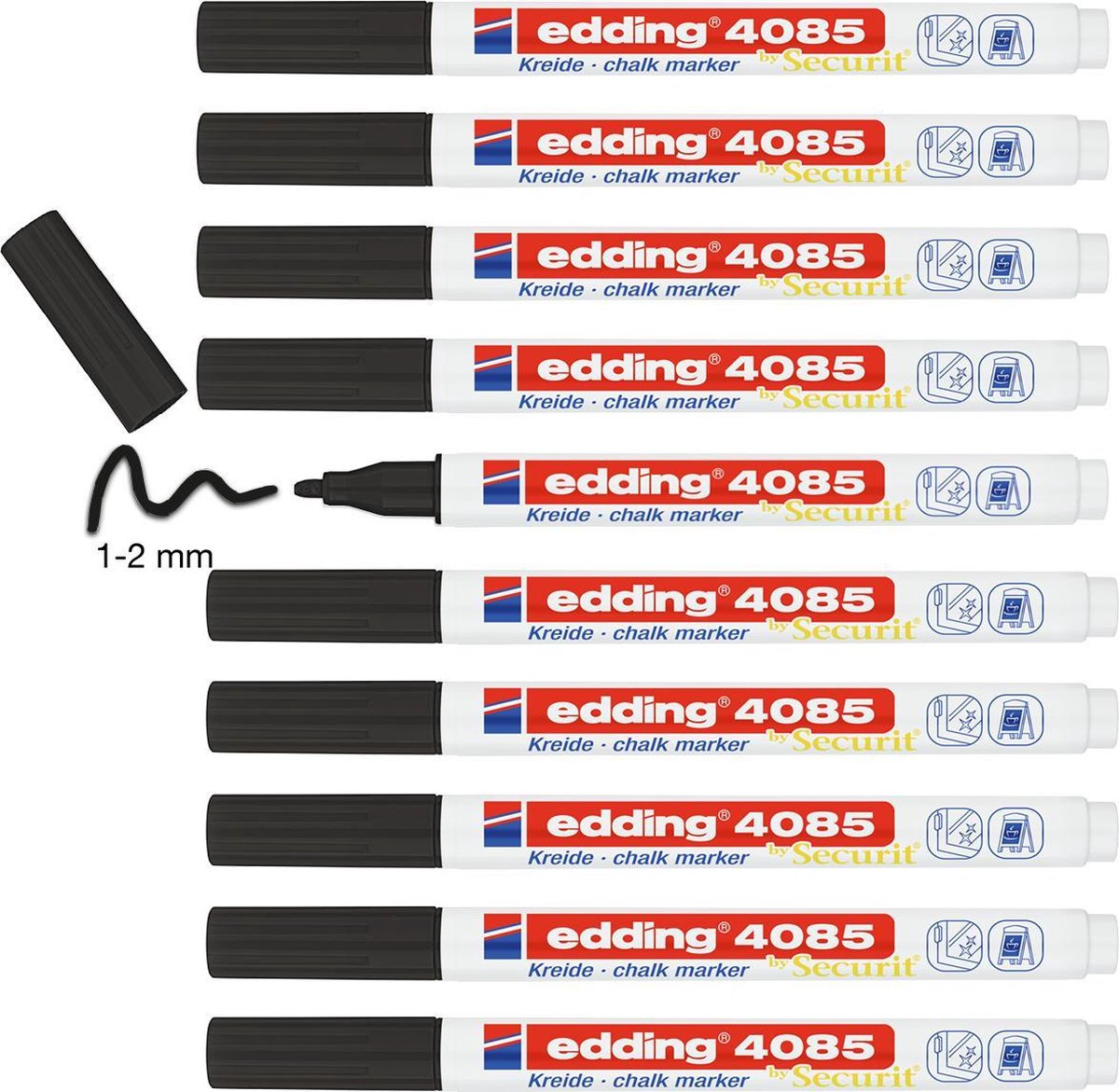 Krijtstift edding 4085 - 10 zwarte krijtmarkers - ronde punt, 1-2 mm