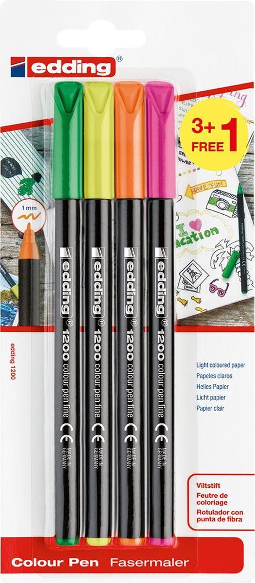 e-1200/4 colour pen neon col Blister (3+1 gratis)