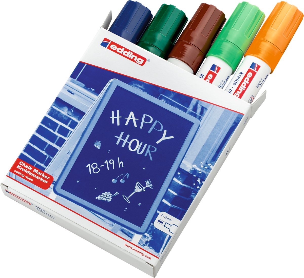 edding 4090/5 krijtmarker assorti kleuren - krijtmarkers - raamstift - raamstiften - chalkmarker -– krijtstift – glasstift – schoolbordstift – krijtbordstift – stoepbordstift