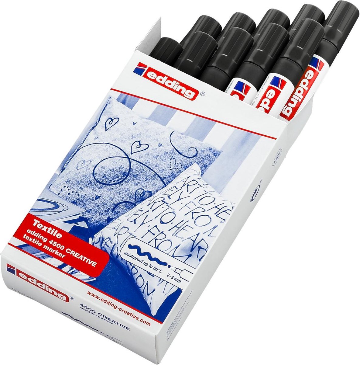 edding 4500 textielstiften - 10 zwarte, wasbestendige textielmarkers - ronde punt 2-3 mm