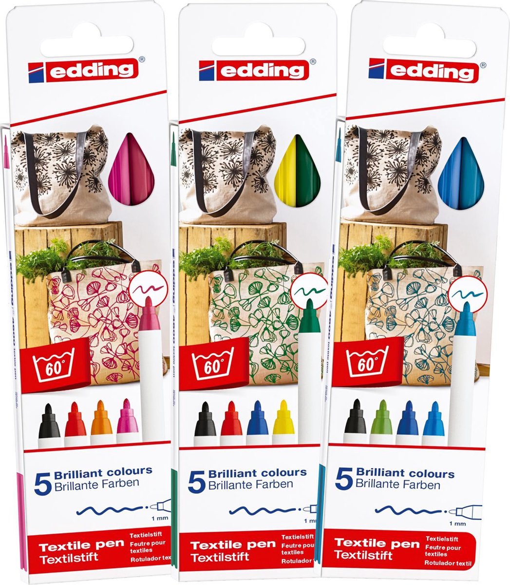 edding 4600 textielstiften - 15 textielmarkers - ronde punt van 1 mm