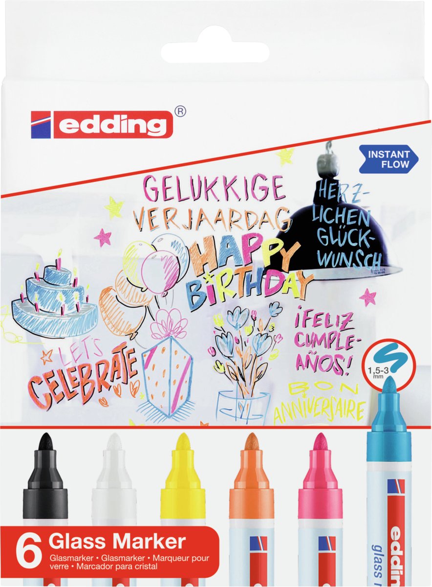 edding 95 glasmarker set van 6 assorti kleuren