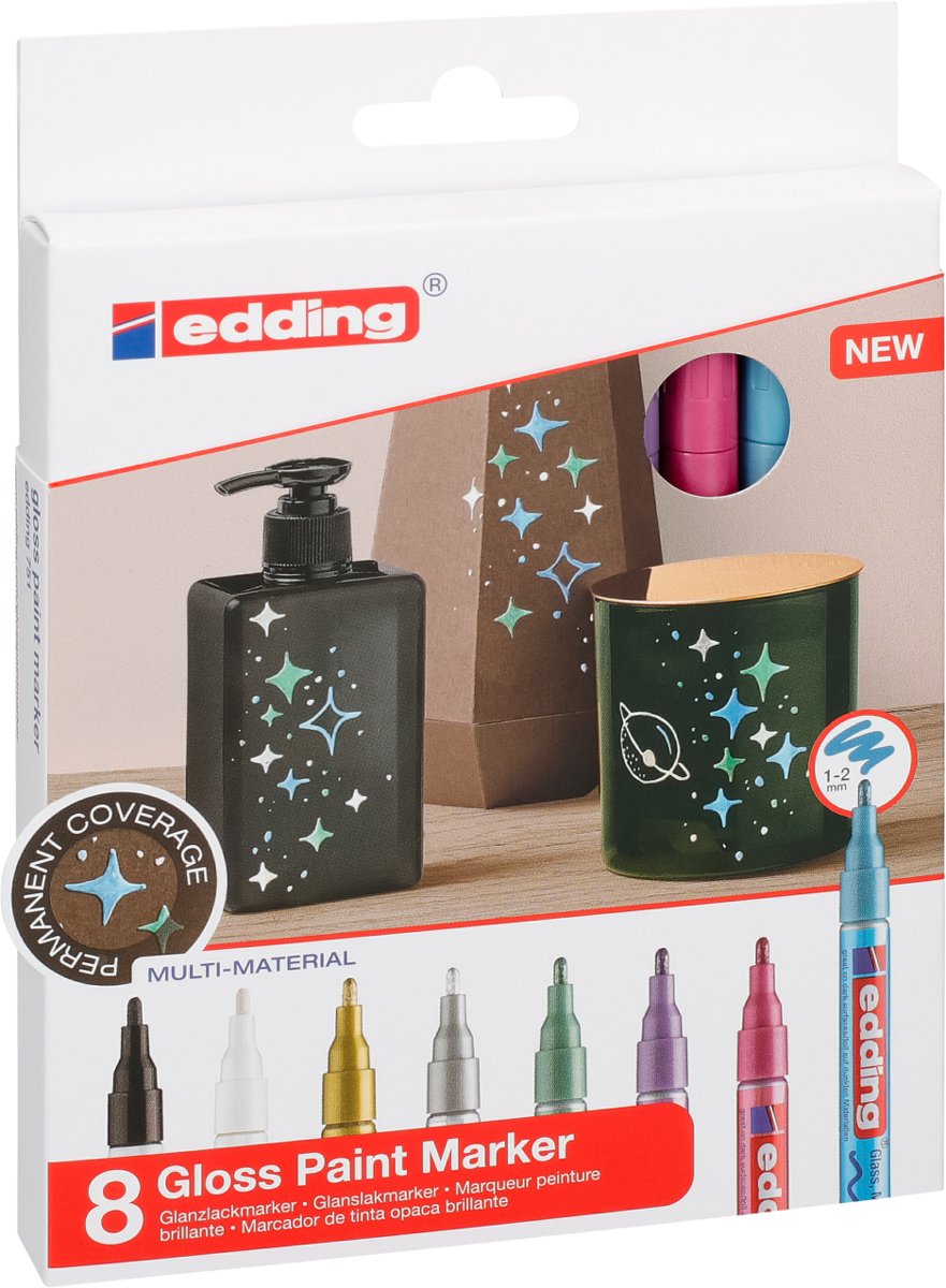 edding glanslakmarkers – 8 Metallic kleurige verfstiften – Ronde punt van 1-2 mm