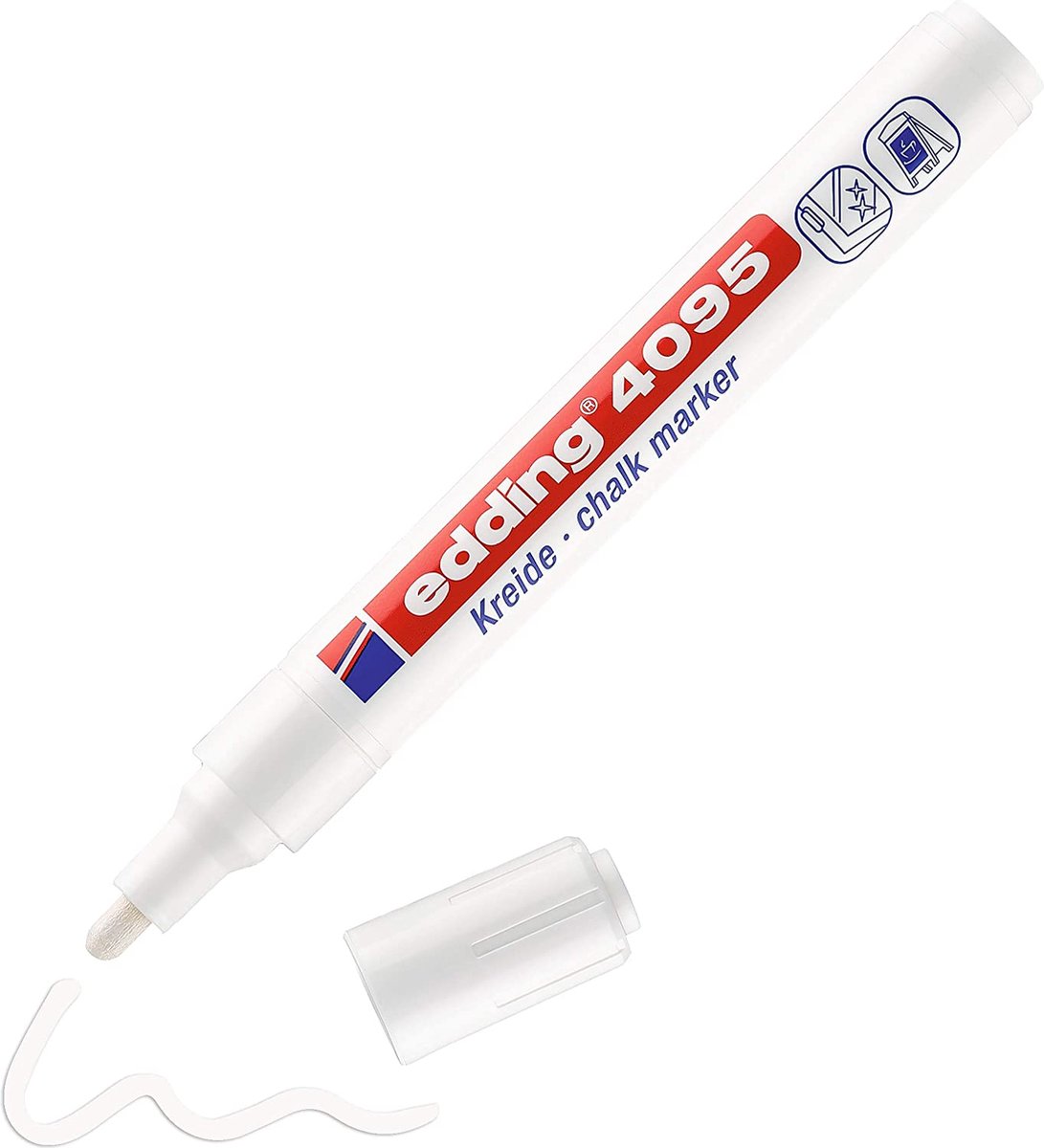 edding krijtmarker - wit - 1 krijtstift - ronde punt 2-3 mm - krijtstift voor borden, uitwisbaar - voor het schrijven op ruiten, glas, spiegels - bordstift met dekkende kleuren