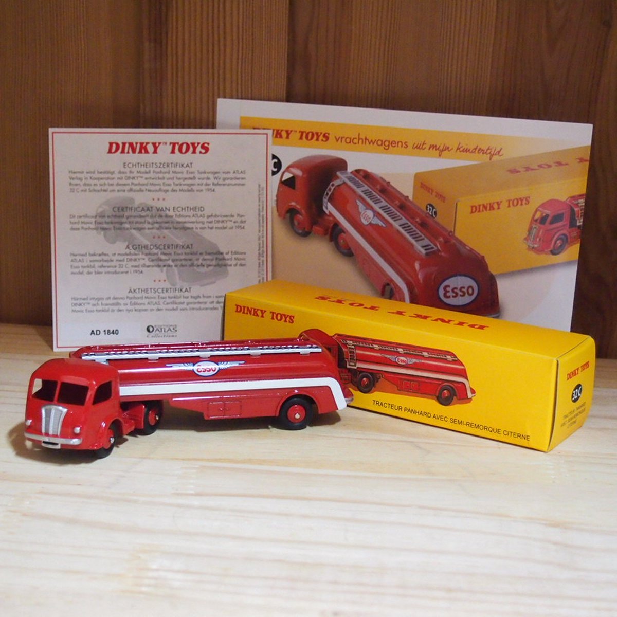 Dinky Toys 32 C Panhard Movic Esso Tankwagen Rood 1 : 55 , Tracteur Panhard Avec Semi-Remorque Citerne , Edition Atlas