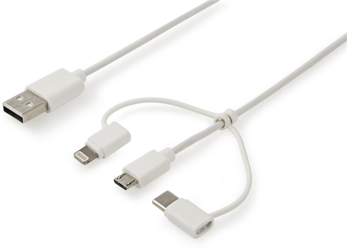 3-in-1 Sync and Charge Cable USB-A Male - Micro B Male 1 m White + Lightning Adapter / Type-C Adapter