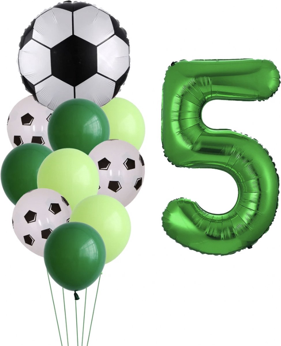 Ballonnen Voetbal - 5 Jaar - Themafeest Voetbal - Kinder Verjaardag Versiering Voetbal - Voetbalfans - Feestversiering / Feestpakket - 11 stuks - Ballonnen Set - Thema Verjaardag Voetbal