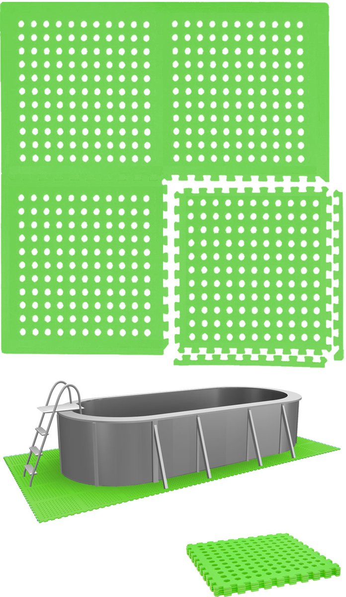 4 Grote Matten: 1qm Zwembadmat 50 x 50 cm Dikke Zwembadonderlaag - Buitenmat Zwembad Ondervloer
