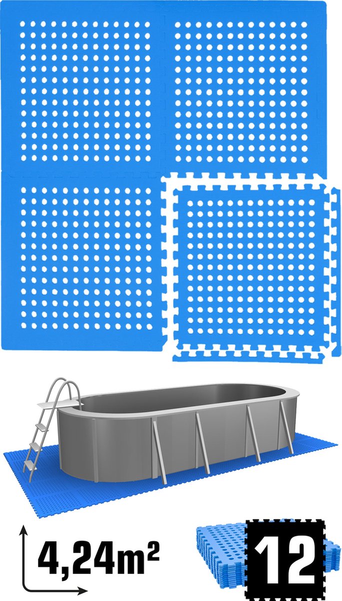 4.2 m² poolmat - 12 EVA schuim matten 62x62 - outdoor poolpad - pool ondermatten