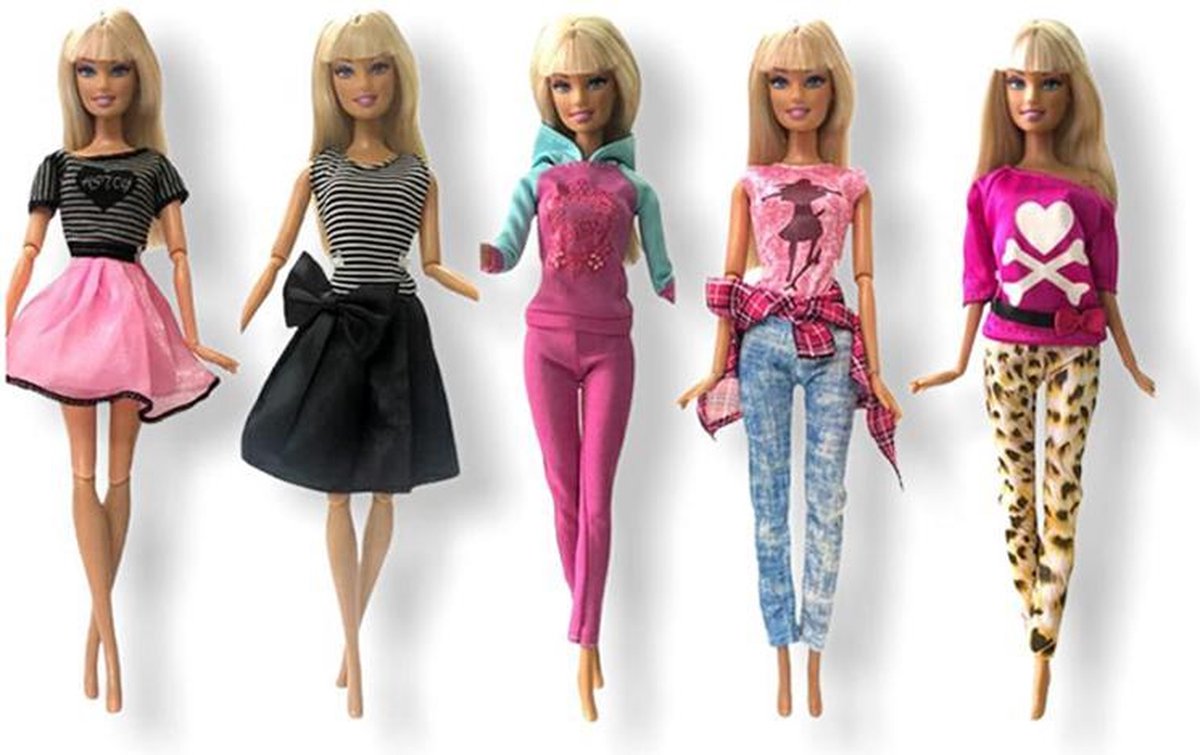 Barbie kleertjes - 5 Outfits voor poppen - Poppenkleertjes - Geschikt voor o.a Barbie - Setje Lynne - GRATIS verzending