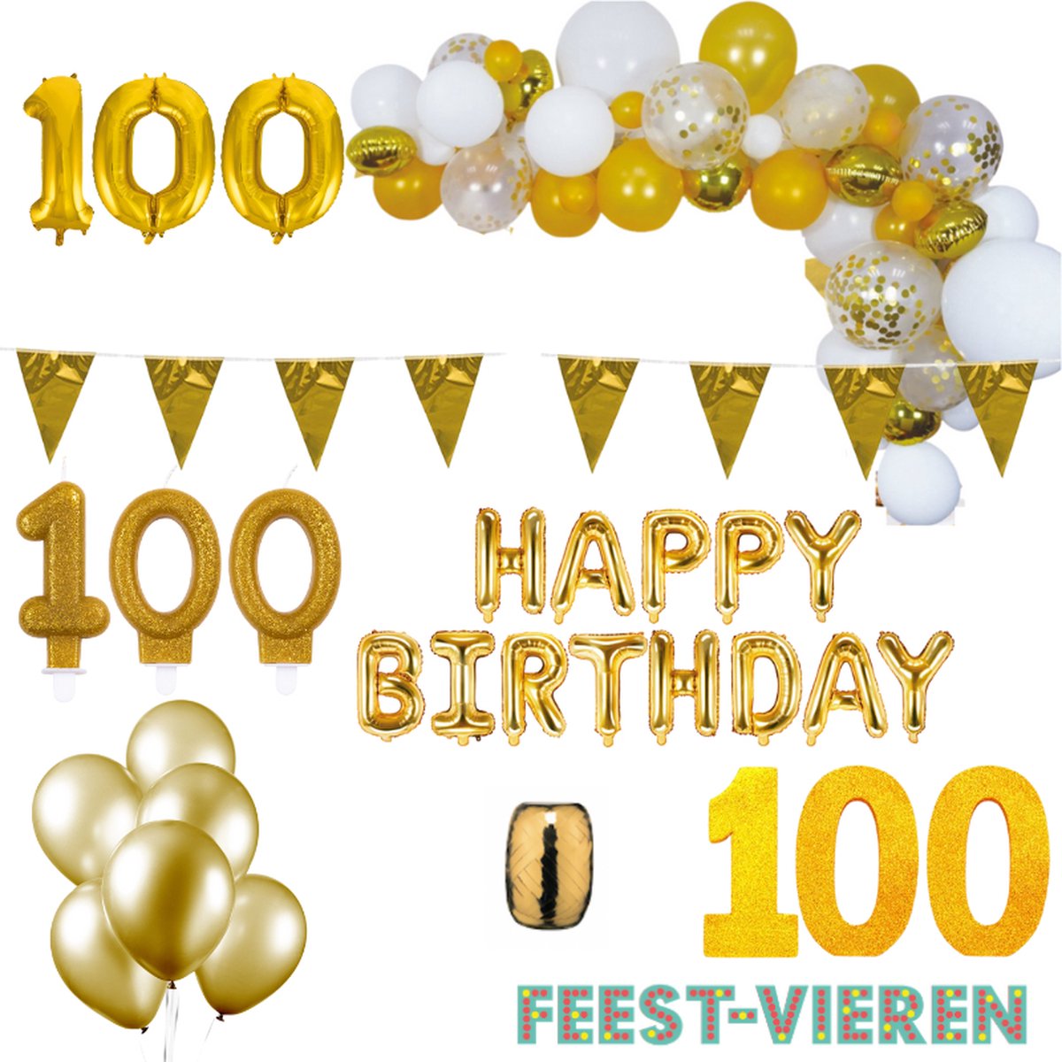 100 jaar Verjaardag Versiering Pakket Goud XL