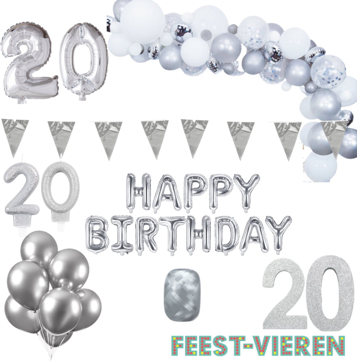 20 jaar Verjaardag Versiering Pakket Zilver XL