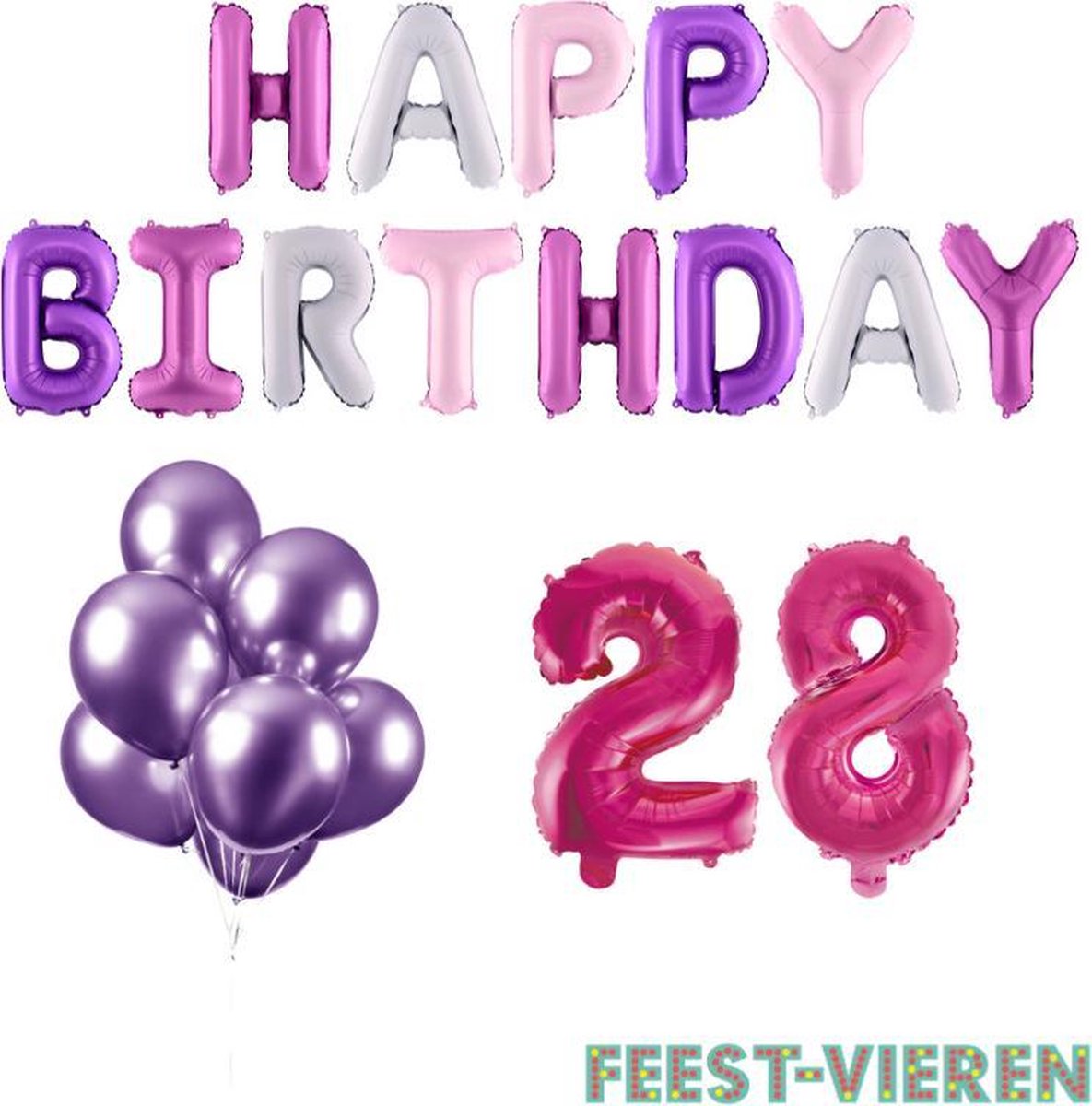 28 jaar Verjaardag Versiering Ballon Pakket Pastel & Roze