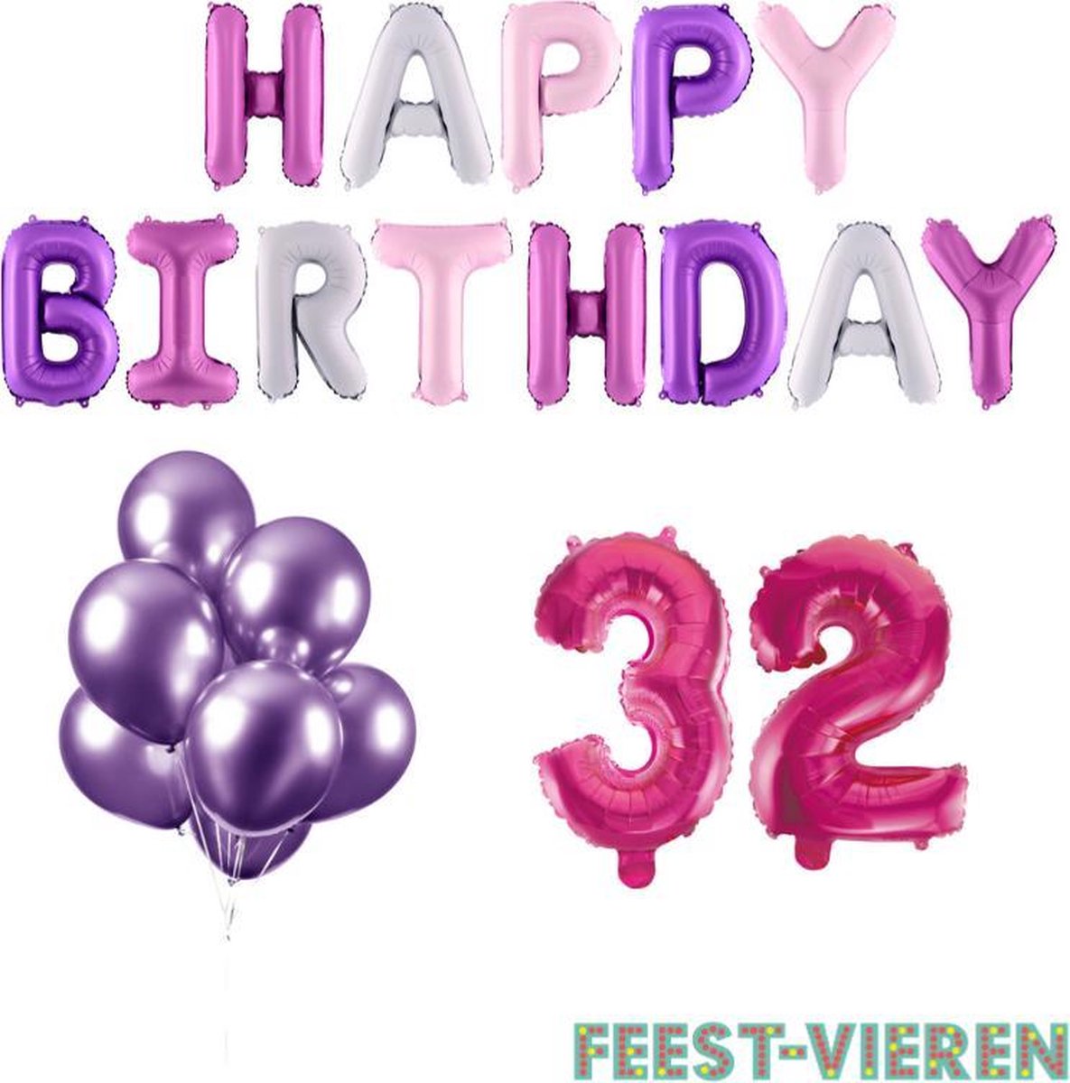 32 jaar Verjaardag Versiering Ballon Pakket Pastel & Roze