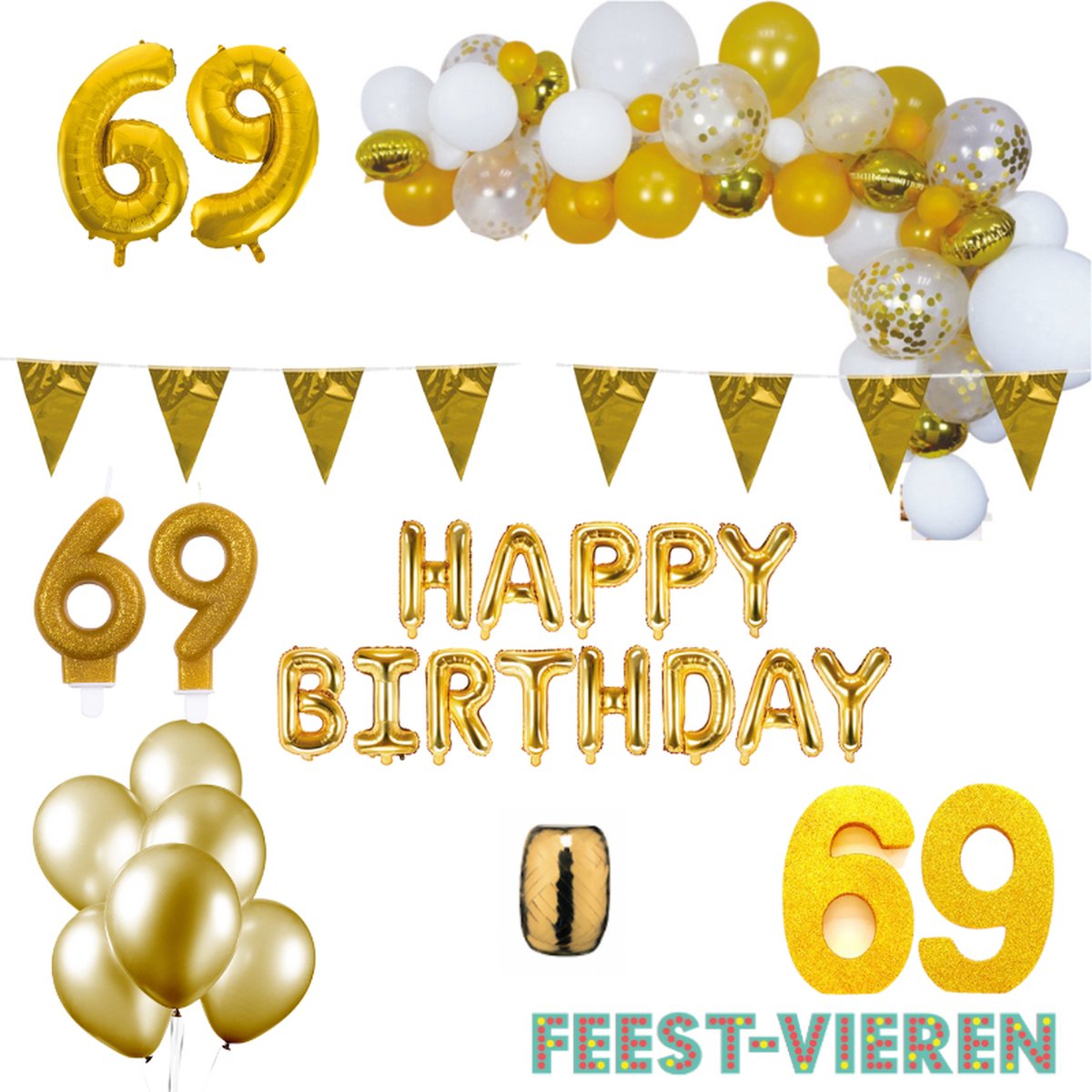 69 jaar Verjaardag Versiering Pakket Goud XL