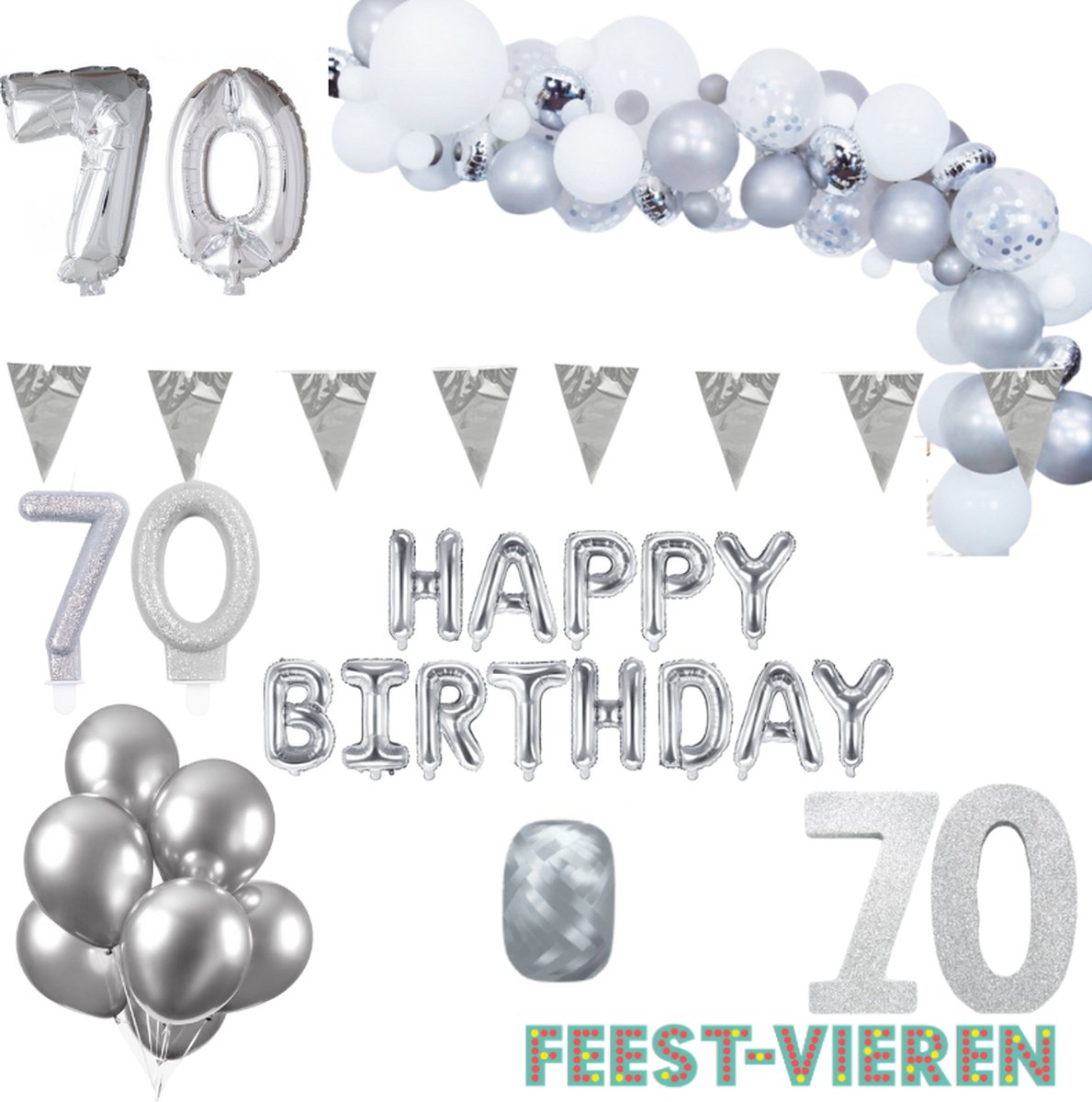 70 jaar Verjaardag Versiering Pakket Zilver XL