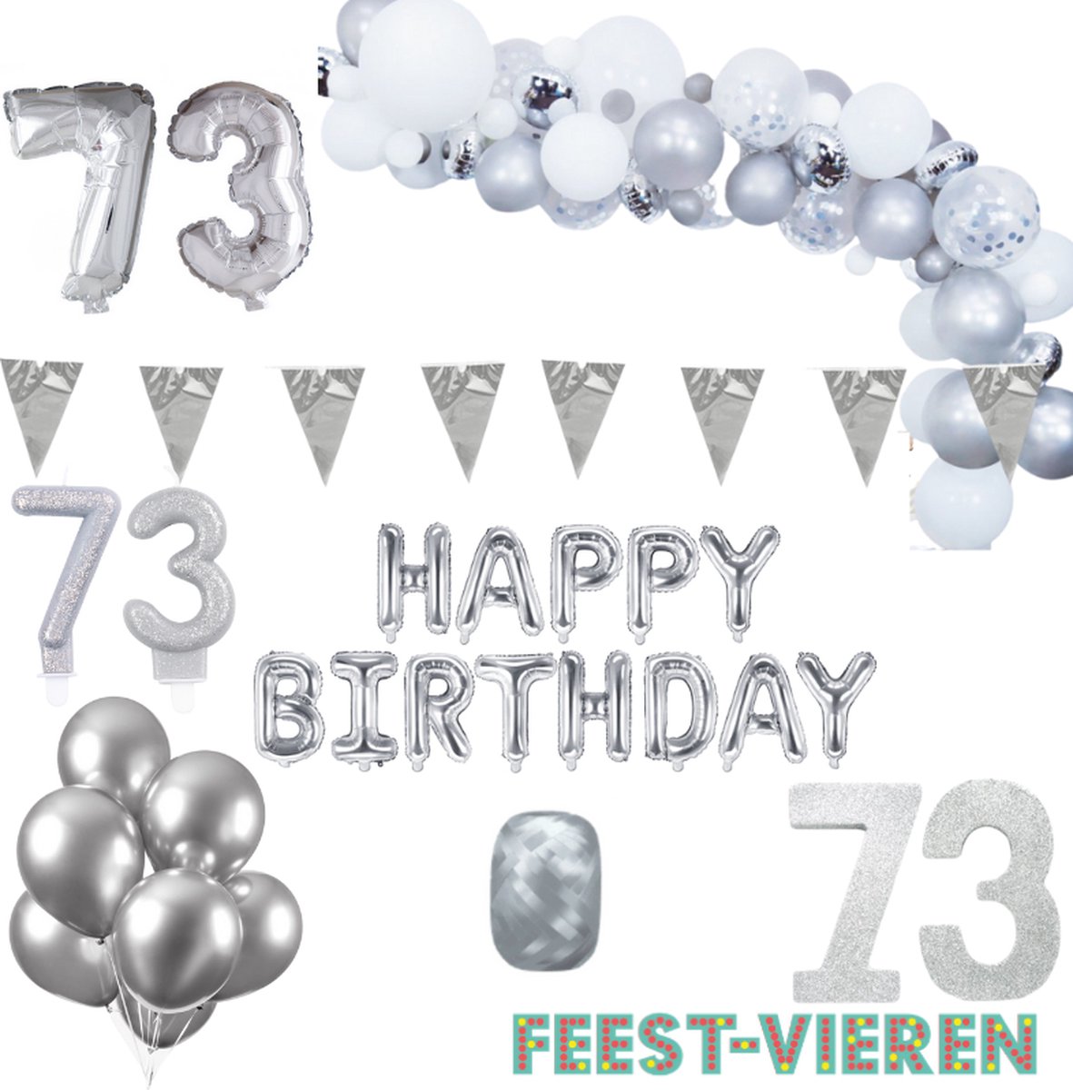 73 jaar Verjaardag Versiering Pakket Zilver XL