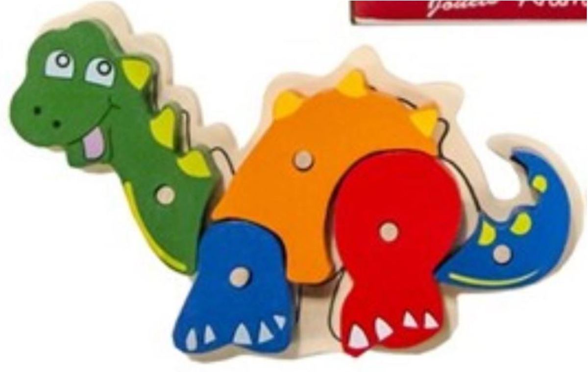 Houten Dieren puzzel dino 19.5 cm groen-oranje-blauw-rood