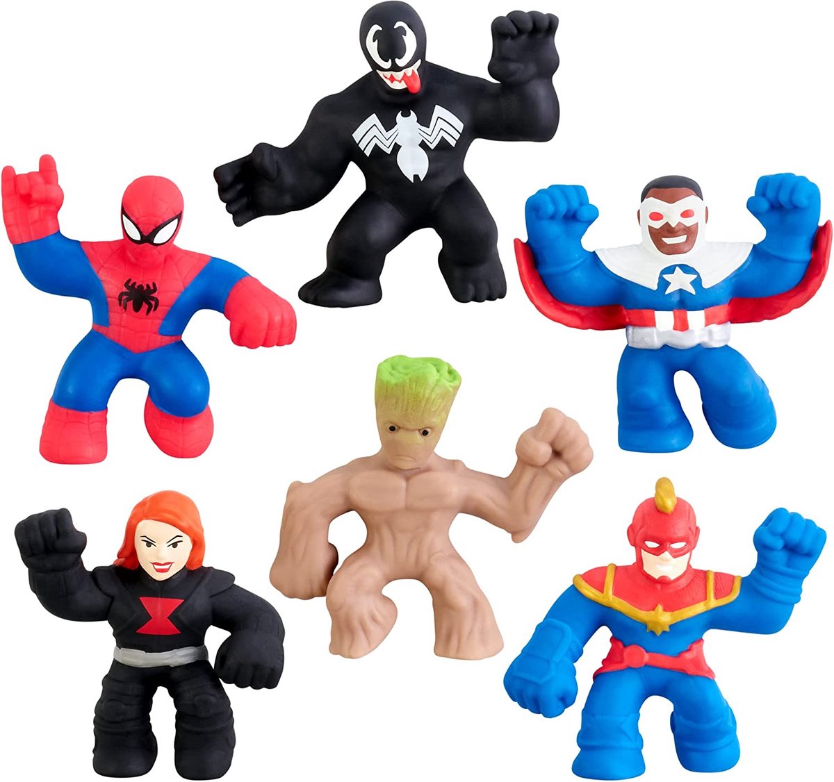 Flightmode- Mega Set 6 Figuren, Zacht, Elastisch en Plakkerig, Marvel Helden, 6,5 cm Hoog