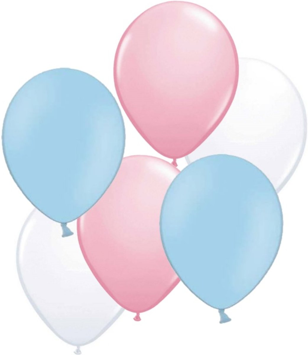 100 ballonnen roze, blauw en wit