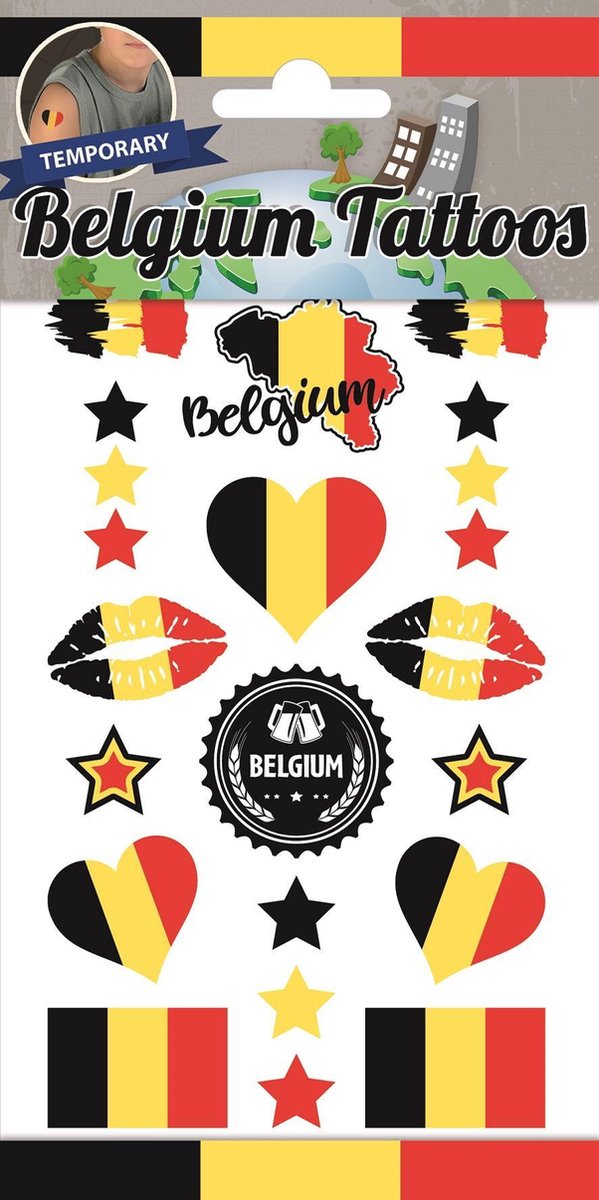 Belgium Tattoos -Tijdelijke Tattoo - Body Glitter - Plak Tattoos - Nep Tattoo - Fake Tattoo - Kinderen en volwassenen - 1 Vel met 12 tattoos