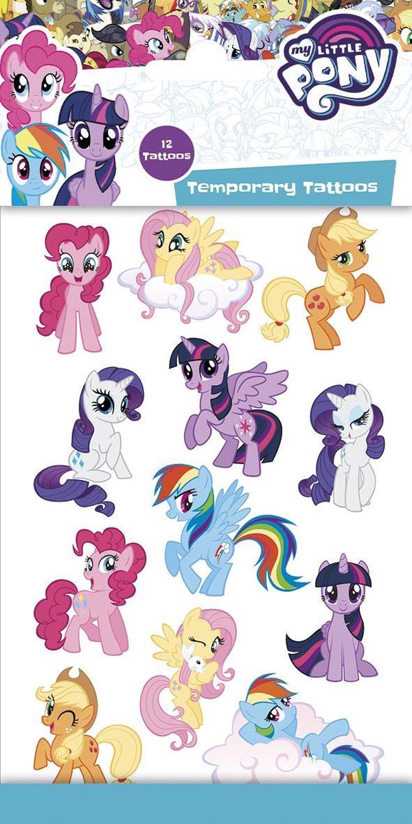 My Little Pony 2 Tattoos - Tijdelijke Tattoo - Body Glitter - Plak Tattoos - Nep Tattoo - Fake Tattoo - Kinderen - 1 Vel met 12 tattoos