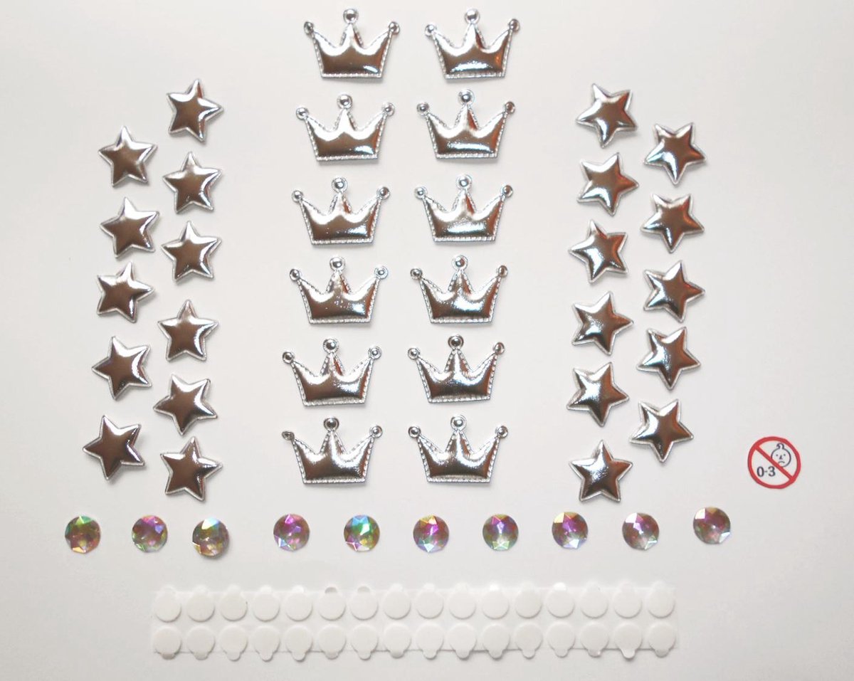 Funnylight Deco Parts decoratie set patches kronen en sterren zilver en diamanten