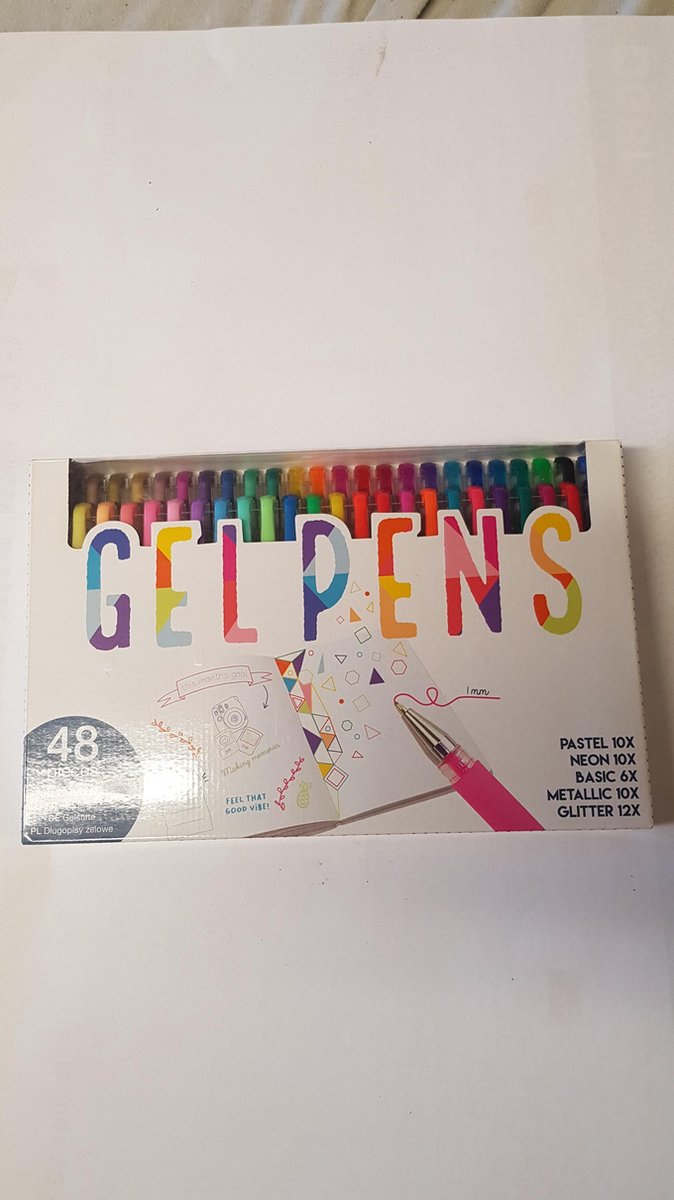 gel pennen, balpen, 48 pieces 10pastel 10neon 6basic 10metallic 12glitter.