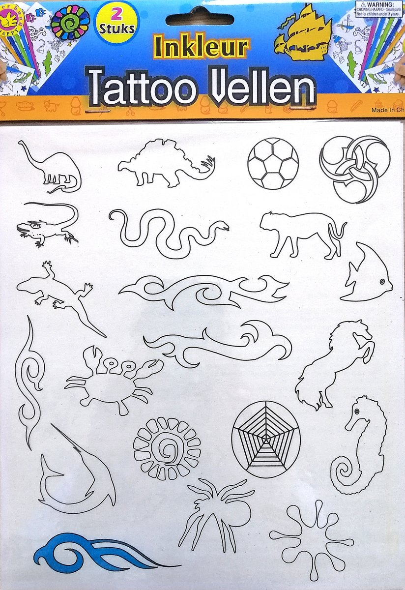 Inkleur Tattoo vellen Dieren 2 stuks