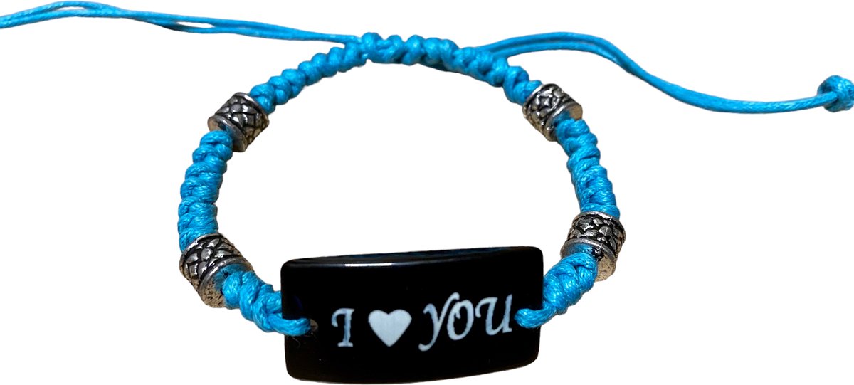 Armband verstelbaar Blauw met de tekst 