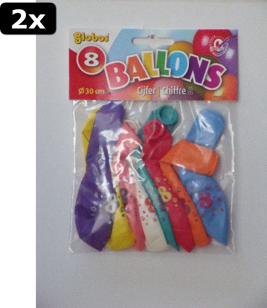 2x Ballonnen cijfer 8 no. 12 eenzijdig met 8 stuks