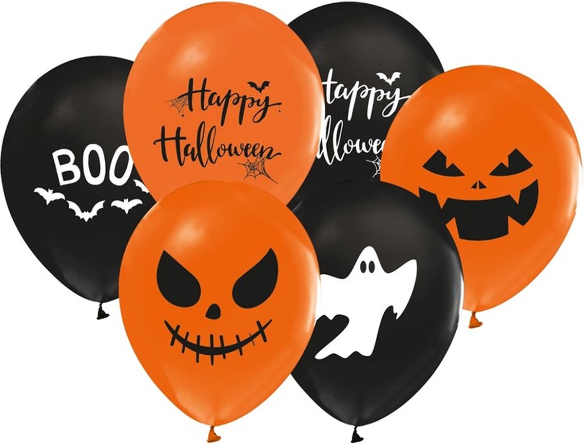 Ballonnen 12″ Halloween met print zwart-oranje – 8 stuks.