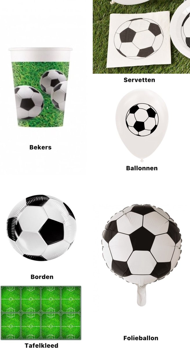 Voetbal - Feestartikelen - 48 stuks - Verjaardag - Feestpakket - Versiering - Kinderfeest - Decoratie - Servetten - Tafelkleed - Borden - Ballonnen - Bekers - Folieballon